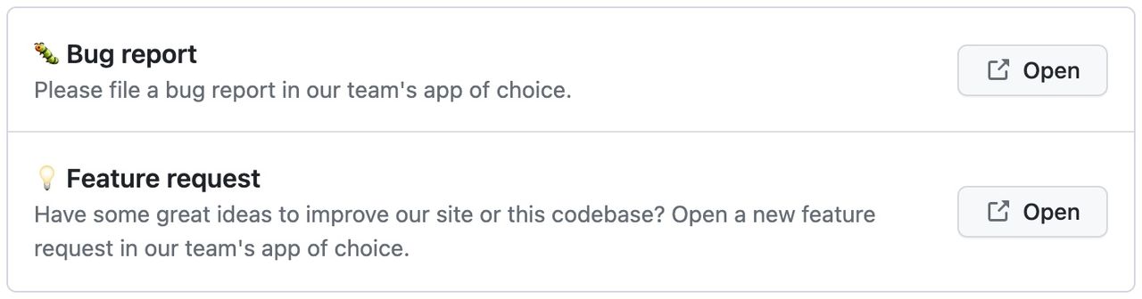 Using External Links as GitHub Issue Template Options